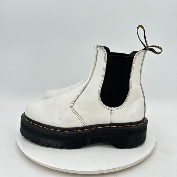Dr Martens 2976 QUAD Women Size 8 White Leather Side Elastic Ankle Platform Boot - Picture 1 of 11